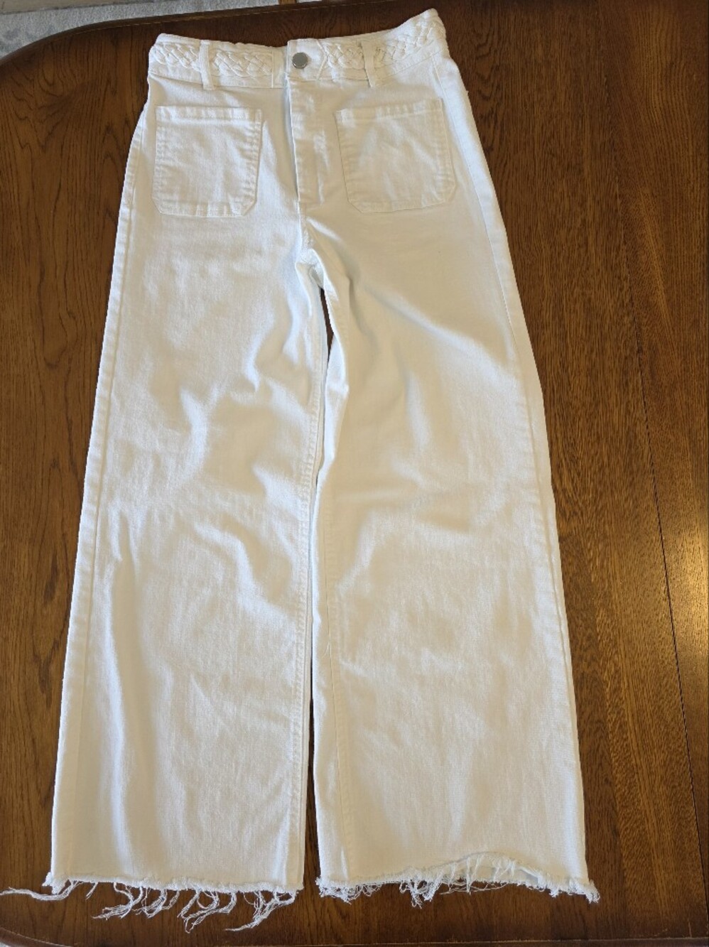 Oat New York Women's White High-Rise, Jeans with Braided Waistband, Size 6/26.